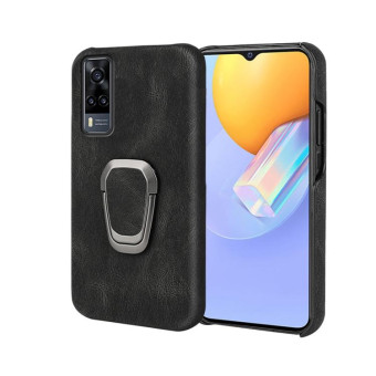 Ring Holder PU Phone Case For vivo Y31 / Y51 2020 Indian(Black)