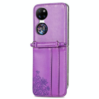 For Huawei  P50 Pocket Diagonal Embossed Card Folding Phone Case(Purple)