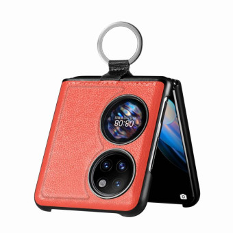 For Huawei P50 Pocket Litchi Pattern Ring Buckle Folding Phone Case(Orange)