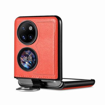 For Huawei P50 Pocket Litchi Pattern Ring Buckle Folding Phone Case(Orange)