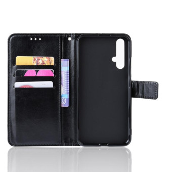 Retro Crazy Horse Texture Horizontal Flip Leather Case for HUAWEI Honor 20 , with Holder & Card Slots & Photo Frame(Black)