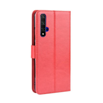 Retro Crazy Horse Texture Horizontal Flip Leather Case for HUAWEI Honor 20 , with Holder & Card Slots & Photo Frame(Red)