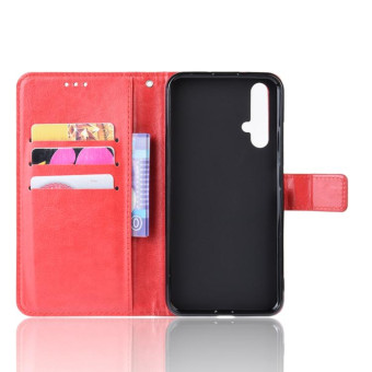 Retro Crazy Horse Texture Horizontal Flip Leather Case for HUAWEI Honor 20 , with Holder & Card Slots & Photo Frame(Red)
