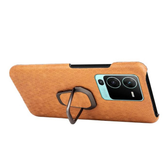 For vivo S15 Pro Ring Holder Honeycomb PU Phone Case(Orange)
