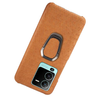 For vivo S15 Pro Ring Holder Honeycomb PU Phone Case(Orange)