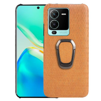 For vivo S15 Pro Ring Holder Honeycomb PU Phone Case(Orange)