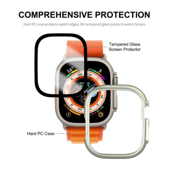 For Apple Watch Ultra / Ultra 2 49mm ENKAY 2 in 1 PC Case + Full Coverage 9H Tempered Glass Film(Dark Blue)
