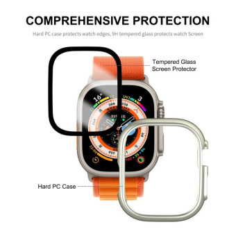 For Apple Watch Ultra / Ultra 2 49mm ENKAY 2 in 1 PC Case + Full Coverage 9H Tempered Glass Film(Black)