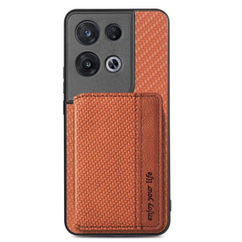 For OPPO Reno 8 Pro Carbon Fiber Magnetic Card Bag Phone Case(Brown)