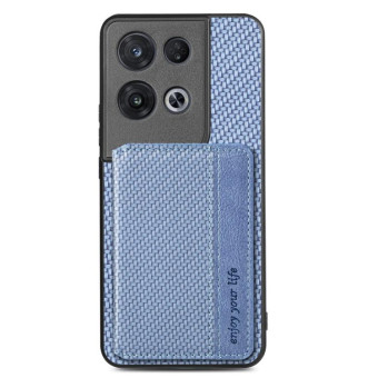 For OPPO Reno 8 Pro Carbon Fiber Magnetic Card Bag Phone Case(Blue)