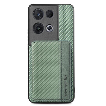 For OPPO Reno 8 Pro Carbon Fiber Magnetic Card Bag Phone Case(Green)