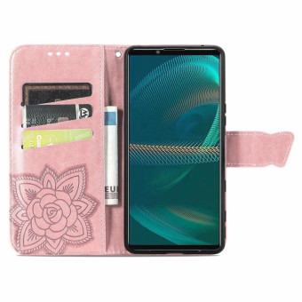 For Sony Xperia 5 IV Butterfly Love Flower Embossed Leather Phone Case(Rose Gold)