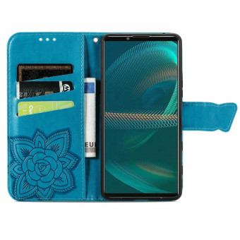 For Sony Xperia 5 IV Butterfly Love Flower Embossed Leather Phone Case(Blue)