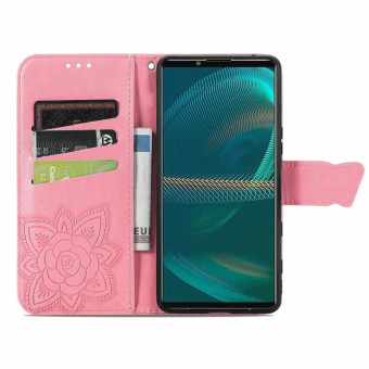 For Sony Xperia 5 IV Butterfly Love Flower Embossed Leather Phone Case(Pink)
