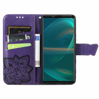 For Sony Xperia 5 IV Butterfly Love Flower Embossed Leather Phone Case(Purple)