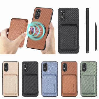 For OPPO A17 Pro Carbon Fiber Leather Card Magsafe Phone Case(Brown)