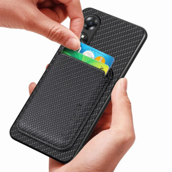 For OPPO A17 Pro Carbon Fiber Leather Card Magsafe Phone Case(Blue)