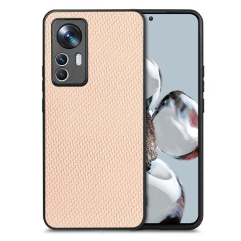 For Xiaomi 12T Carbon Fiber Texture Leather Back Cover Phone Case(Khaki)