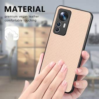 For Xiaomi 12T Carbon Fiber Texture Leather Back Cover Phone Case(Khaki)