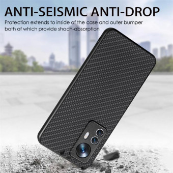 For Xiaomi 12T Carbon Fiber Texture Leather Back Cover Phone Case(Black)