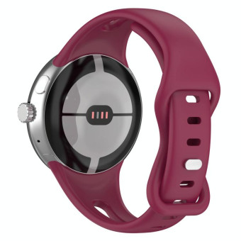 For Google Pixel Watch Water Drop Slimming Butterfly Button Solid Silicone Band(Wine Red)