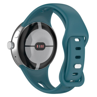 For Google Pixel Watch Water Drop Slimming Butterfly Button Solid Silicone Band(Dark Green)