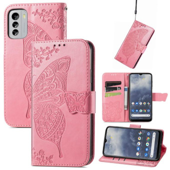 For Nokia G60 Butterfly Love Flower Embossed Horizontal Flip Leather Case with Bracket / Card Slot / Wallet / Lanyard(Pink)