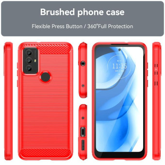 For Motorola Moto G Power 2020 Brushed Texture Carbon Fiber TPU Phone Case(Red)