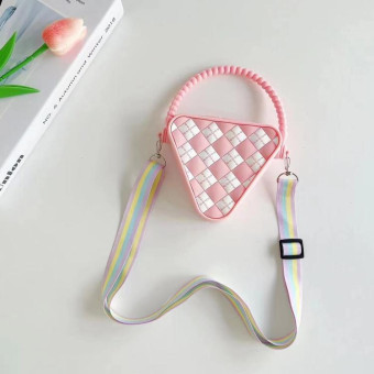 Diamond Shaped Mini Portable Shoulder Bag Silicone Handbag(Pink)