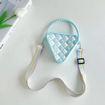 Diamond Shaped Mini Portable Shoulder Bag Silicone Handbag(Blue)