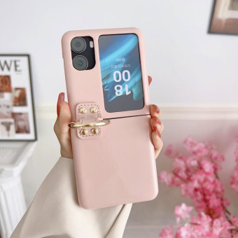 For OPPO Find N2 Filp Glossy Ring Holder Shockproof Phone Case(pink)