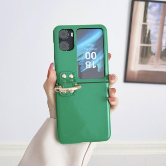 For OPPO Find N2 Filp Glossy Ring Holder Shockproof Phone Case(Green)