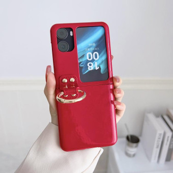 For OPPO Find N2 Filp Glossy Ring Holder Shockproof Phone Case(Red)