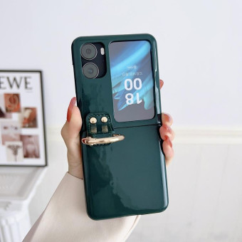 For OPPO Find N2 Filp Glossy Ring Holder Shockproof Phone Case(Dark  Green)
