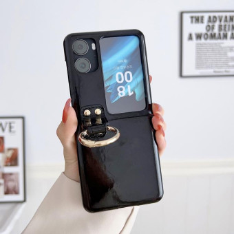 For OPPO Find N2 Filp Glossy Ring Holder Shockproof Phone Case(Black)
