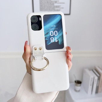 For OPPO Find N2 Filp Glossy Ring Holder Shockproof Phone Case(White)