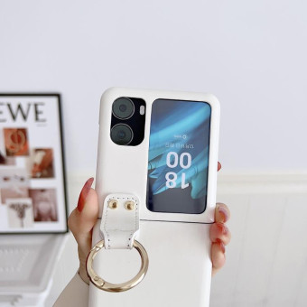 For OPPO Find N2 Filp Glossy Ring Holder Shockproof Phone Case(White)