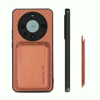 For Huawei Mate 60 Pro Carbon Fiber Leather Card Magnetic Phone Case(Brown)