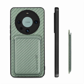 For Huawei Mate 60 Pro Carbon Fiber Leather Card Magnetic Phone Case(Green)