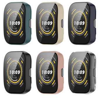 For Amazfit Bip 5 Tempered Film Integrated PC Watch Protective Case(Pink)