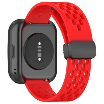 For Amazfit Bip 5 Folding Magnetic Clasp Silicone Watch Band(Red)