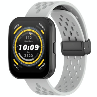 For Amazfit Bip 5 Folding Magnetic Clasp Silicone Watch Band(Light Gray)