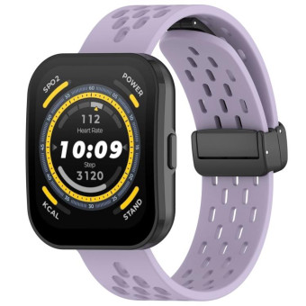 For Amazfit Bip 5 Folding Magnetic Clasp Silicone Watch Band(Purple)