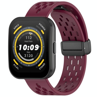For Amazfit Bip 5 Folding Magnetic Clasp Silicone Watch Band(Wine)