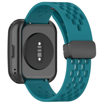 For Amazfit Bip 5 Folding Magnetic Clasp Silicone Watch Band(Dark Green)