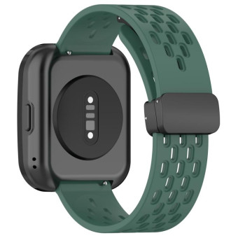 For Amazfit Bip 5 Folding Magnetic Clasp Silicone Watch Band(Blackish Green)