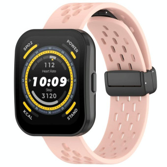 For Amazfit Bip 5 Folding Magnetic Clasp Silicone Watch Band(Pink)