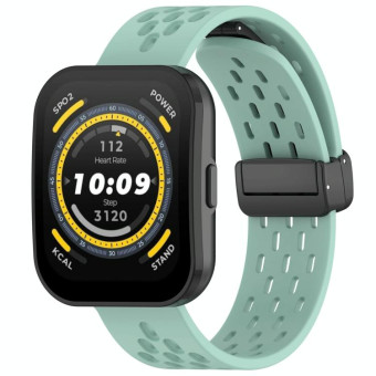 For Amazfit Bip 5 Folding Magnetic Clasp Silicone Watch Band(Teal)