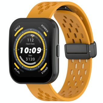 For Amazfit Bip 5 Folding Magnetic Clasp Silicone Watch Band(Yellow)
