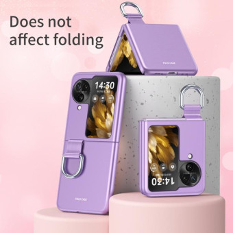 For OPPO Find N3 Flip Silk Ribbon Ring Plain Leather Phone Case(Black)